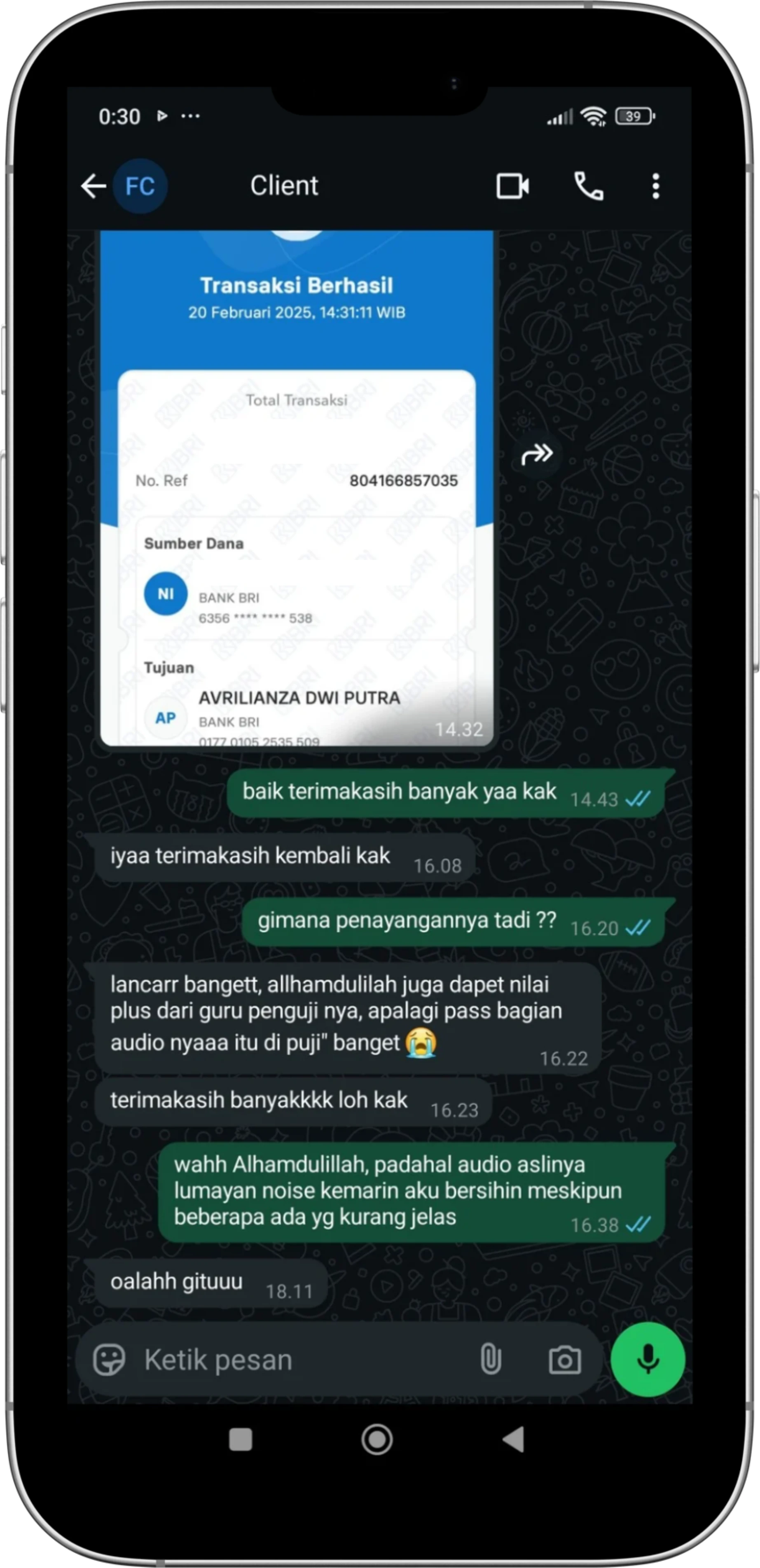 Testimoni kepuasan klien jasa video editing LENSAKU CREATIVE