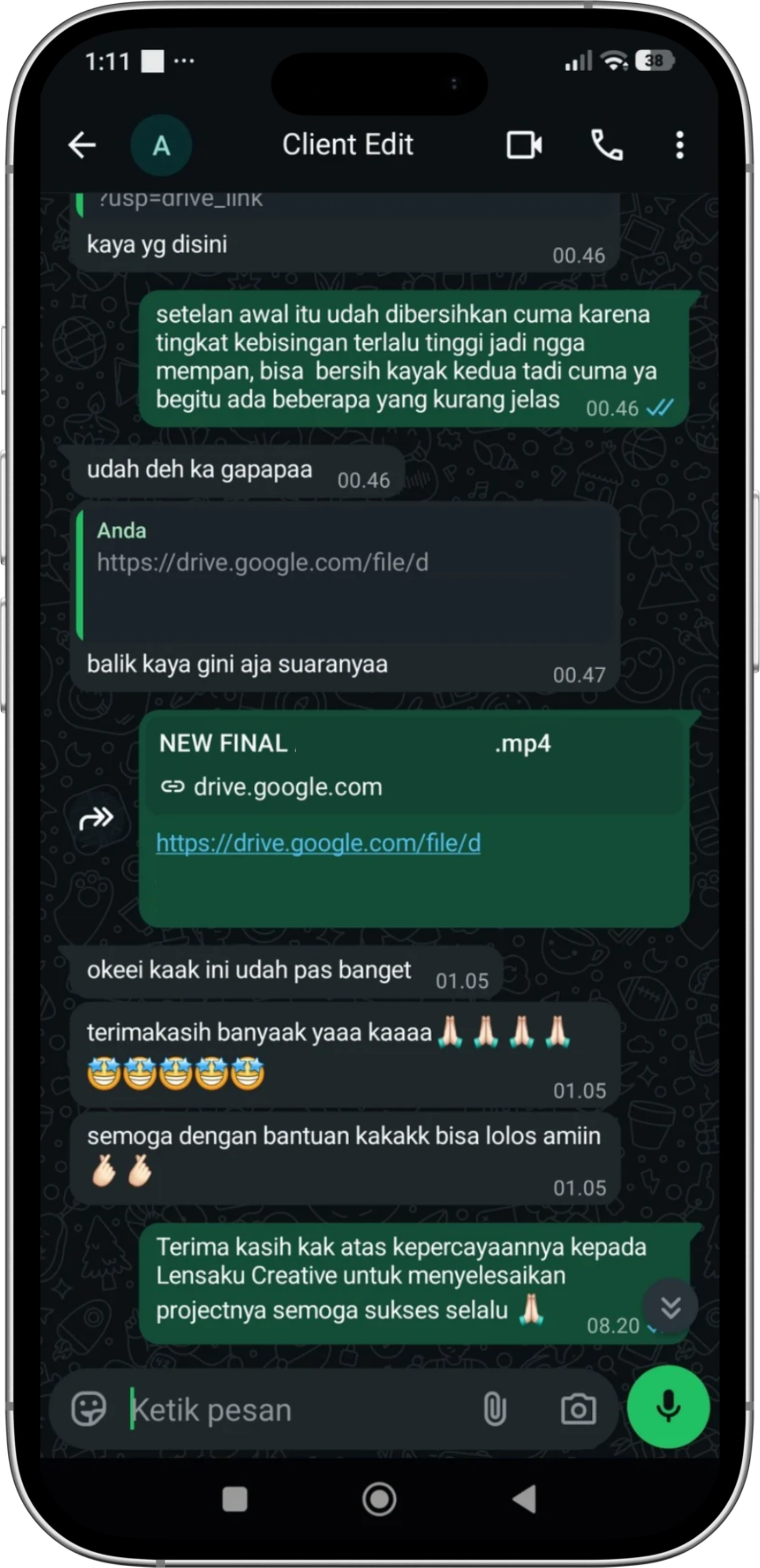Feedback klien aftermovie mahasiswa LENSAKU CREATIVE