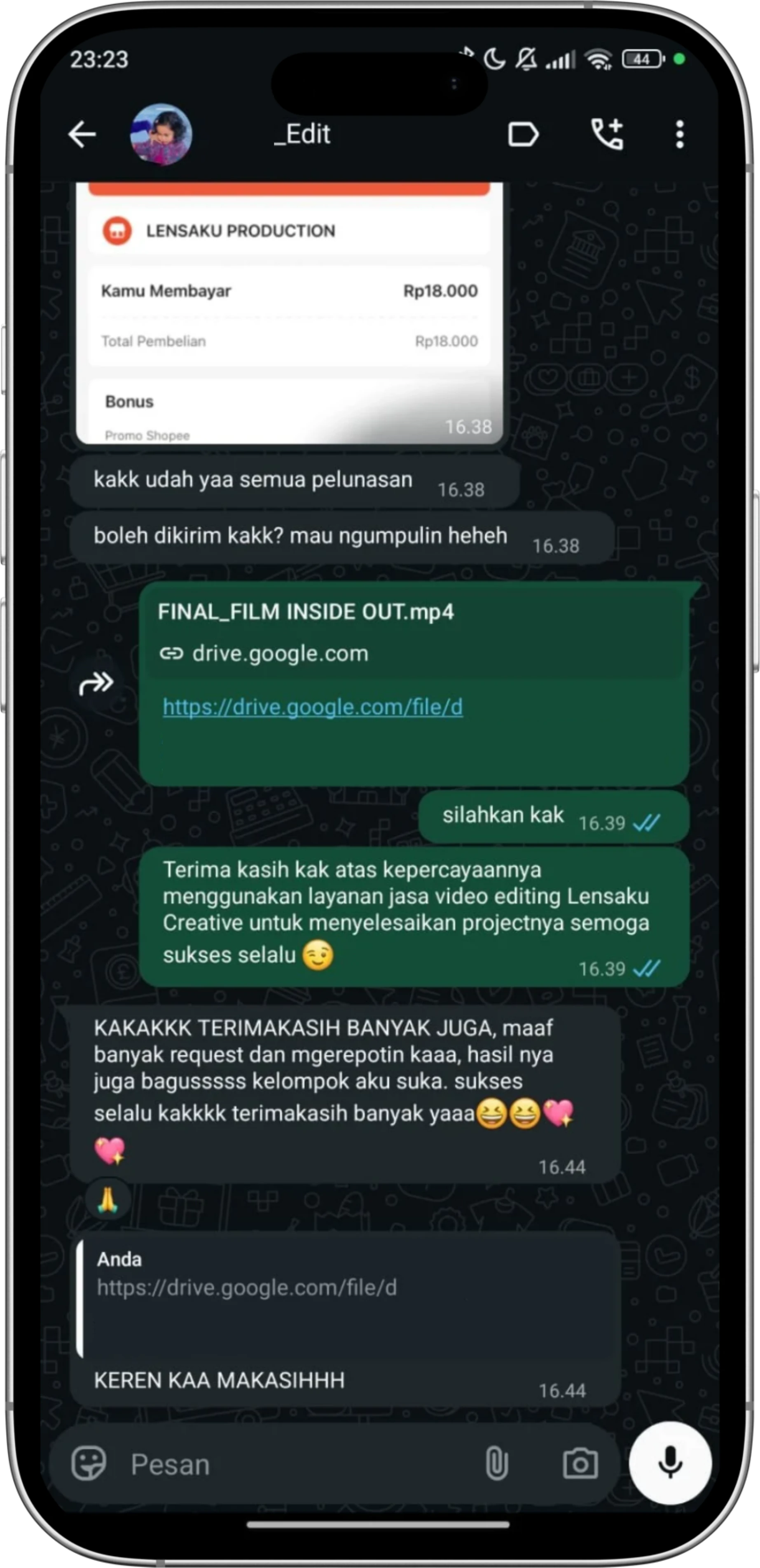 Feedback klien editing short movie LENSAKU CREATIVE