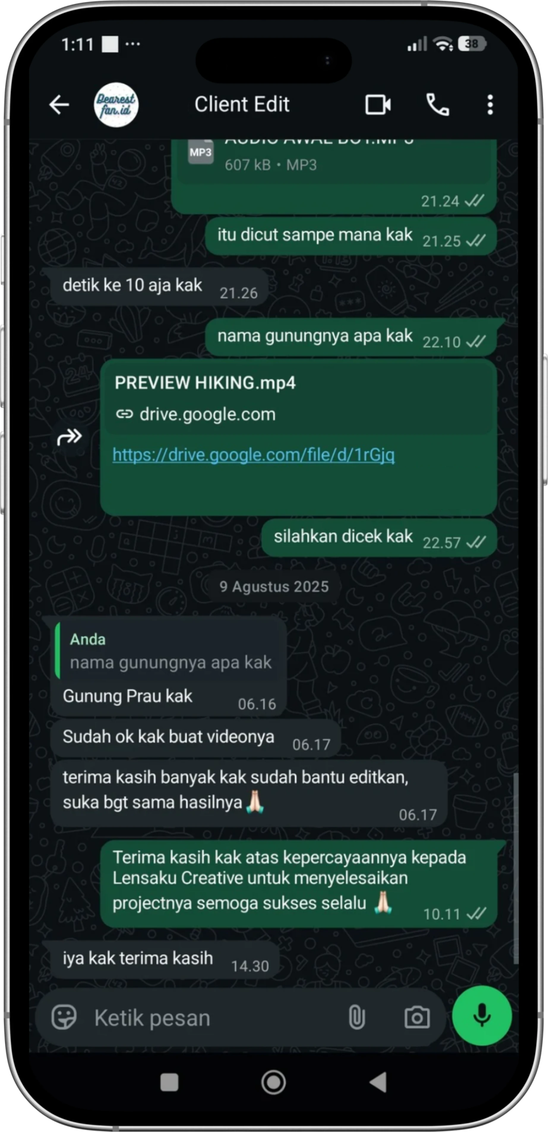 Testimoni klien jasa video editing profesional LENSAKU CREATIVE