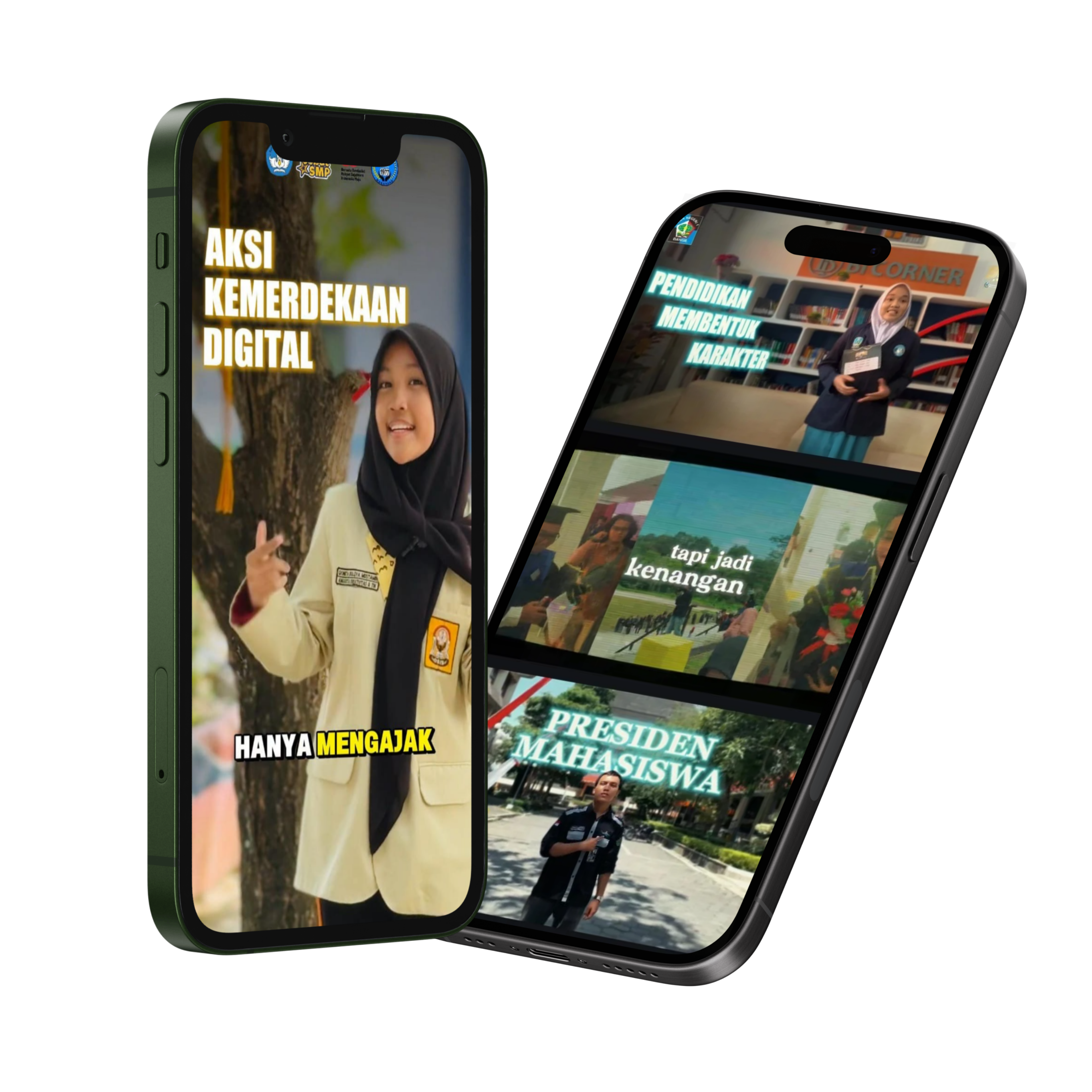 Mockup dua layar konten LENSAKU